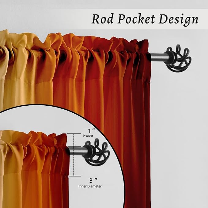 Burnt Orange Curtains 72 Inch Length 2 Panel Set | Light Filtering Curtains - Image 8