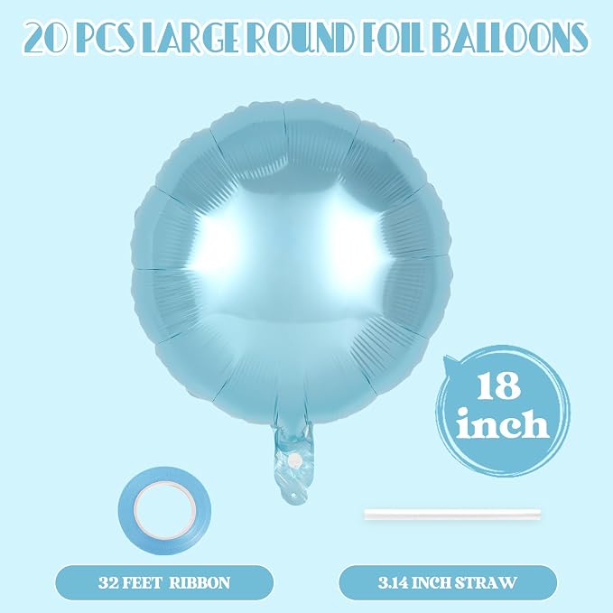 20 Pcs Light Blue Round Shaped Balloons, 18 Inch Round Foil Balloon, Giant - Image 2