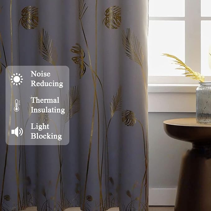 Greyish White Curtain for Dining Room 100W x 108L Inch Elegant Gold Palm Tree - Image 6