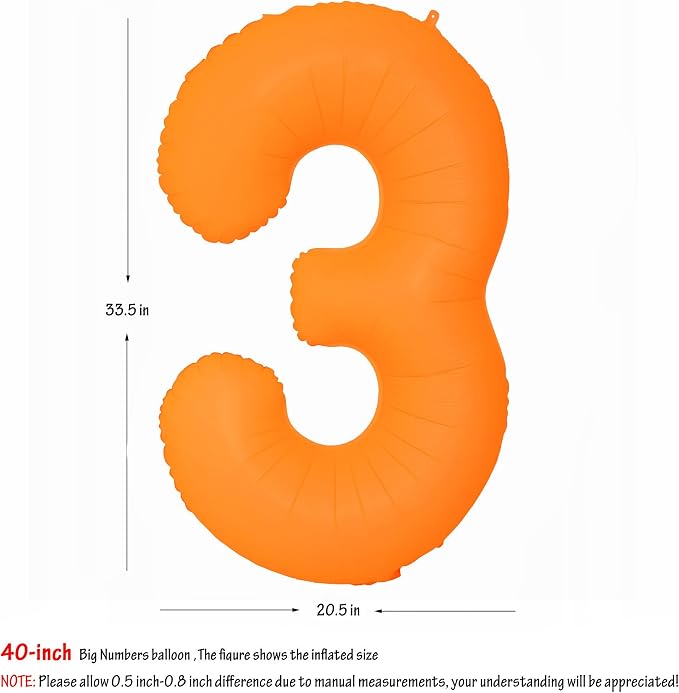 40 IN Orange Birthday Number 3 Balloon Fluorescent Orange Foil Balloon | - Image 2