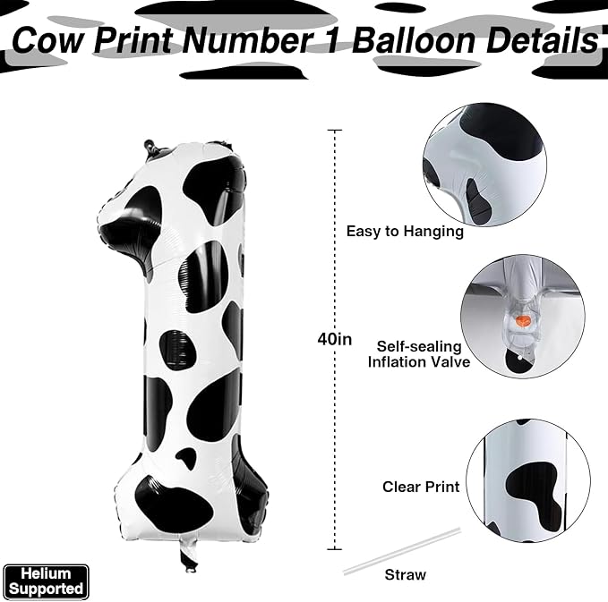 40 Inch Cow Print Number 10 Balloon, Large Black & White Mylar Foil Number - Image 3