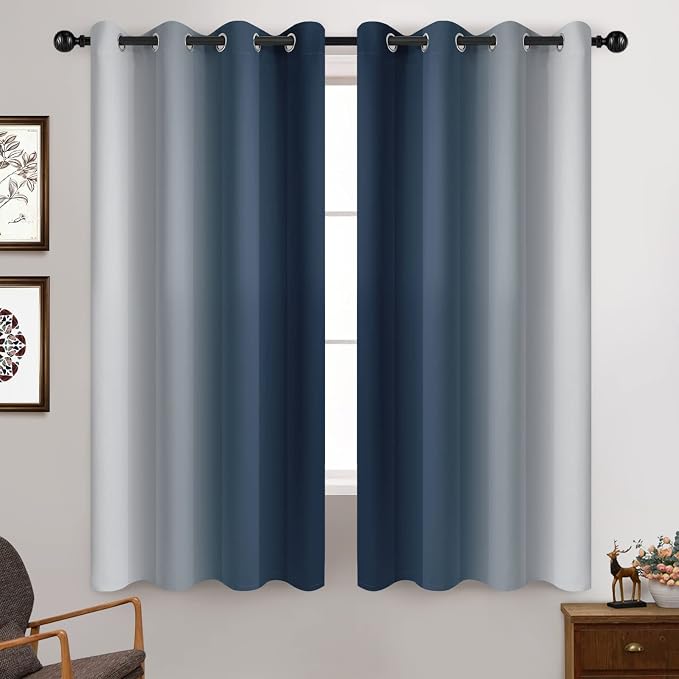 Yakamok Ombre Curtains Navy Blue and Greyish White - Image 2