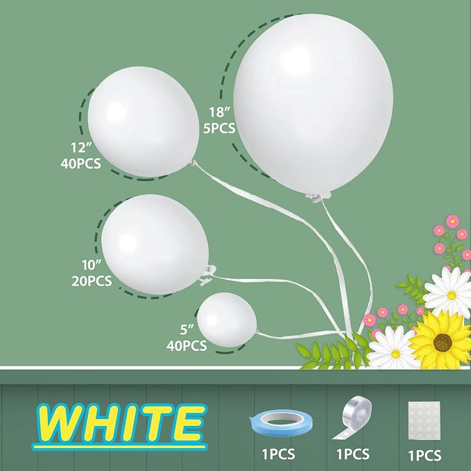 110Pcs White Balloons Different Sizes - Image 5