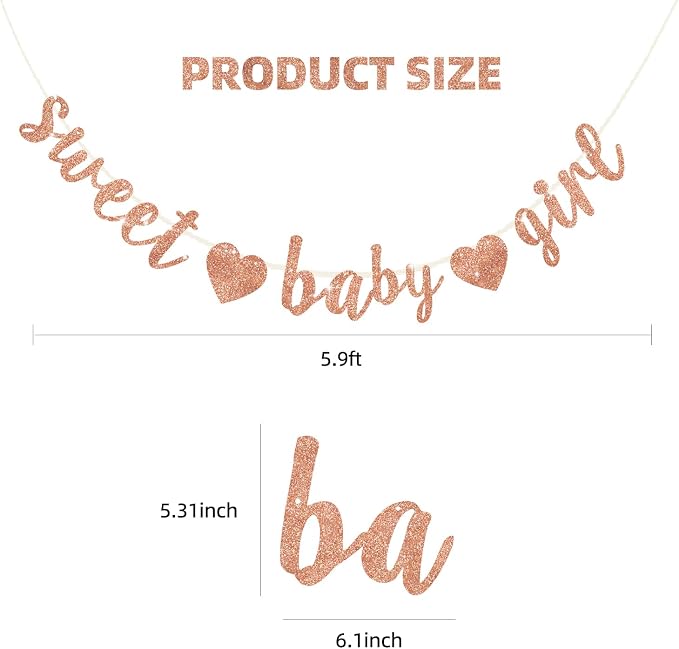 BEISHIDA Pre-Strung Glitter Rose Gold Girl Baby Banner Baby Shower Decor | NO - Image 3