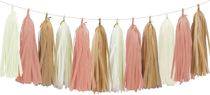 Boho Tassel Garland for Bridal Shower Baby Shower Decorations, Cream Khaki and by Aonor