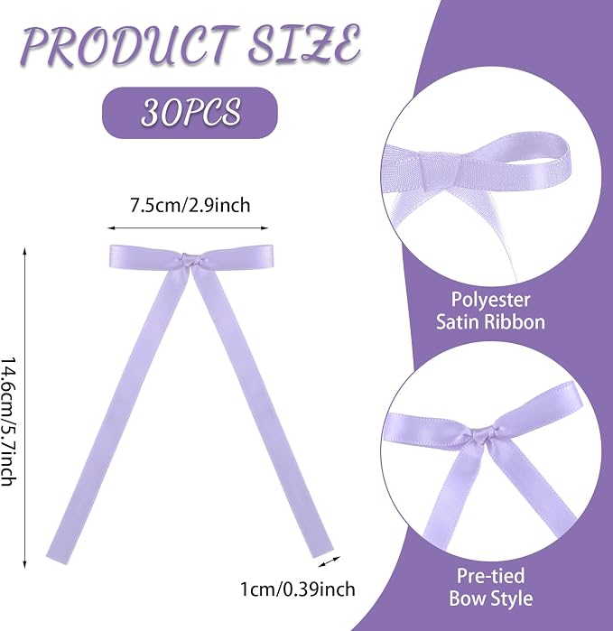 30 Pack Light Purple Bow Cake Toppers, Ribbon Bows - Image 2