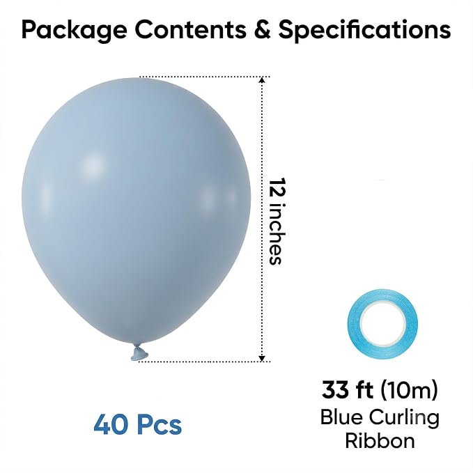 40pcs Dusty Blue Balloons 12 Inch, Helium Matte Muted Slate Blue Balloons | - Image 2