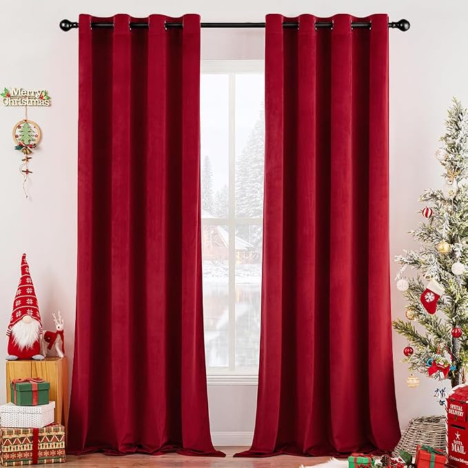 MIULEE Velvet Curtains Christmas Red 52 x 72 Inch Length Set of 2 | Grommet by MIULEE