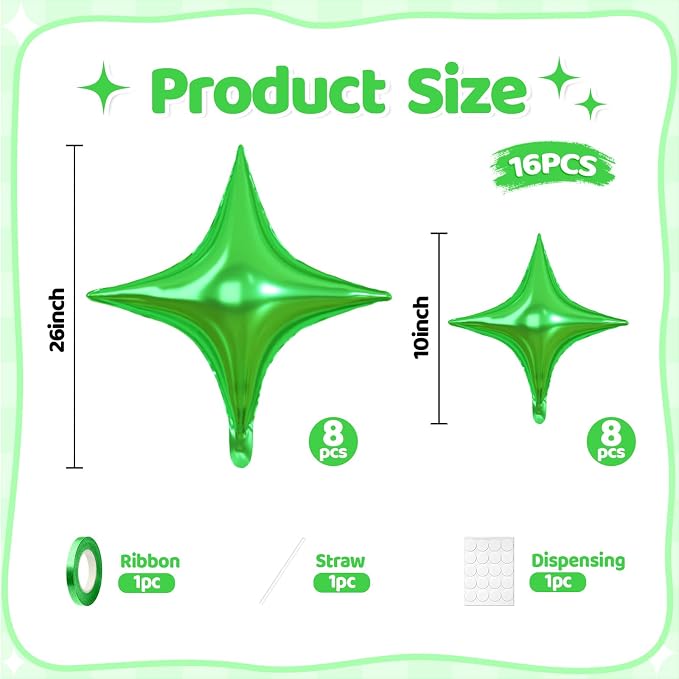Green Star Balloons, 26 Inch and 10 Inch Green Stars Shaped Balloon - Image 2