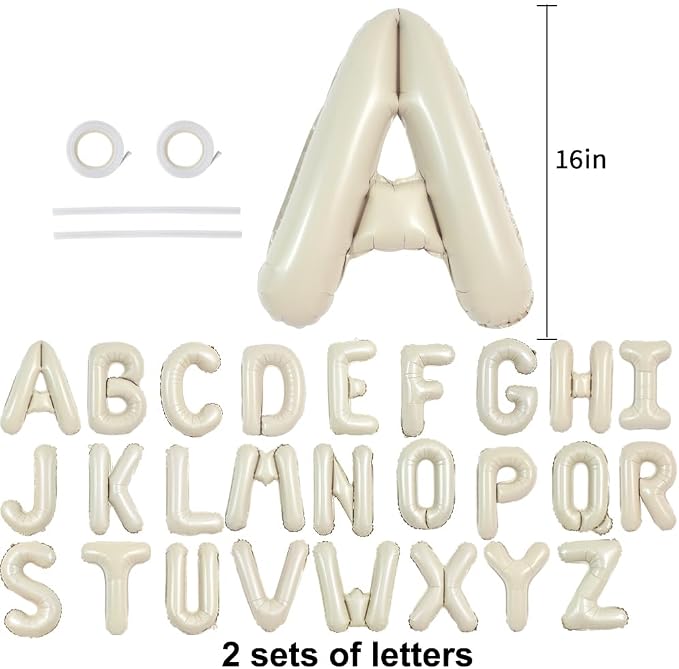 TONIFUL Cream White Letter Balloons 2 Set 16Inch A-Z Custom Alphabet Banner | - Image 2