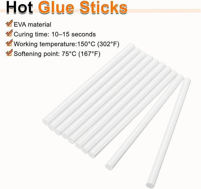HARFINGTON 10pcs Hot Glue Sticks 0.43" Dia x 9.84" Long EVA Mini Hot Melt Adhesive Glue Stick for Hot Melt Gun Wood Plastic Glass Flowers Fabrics Foam, White