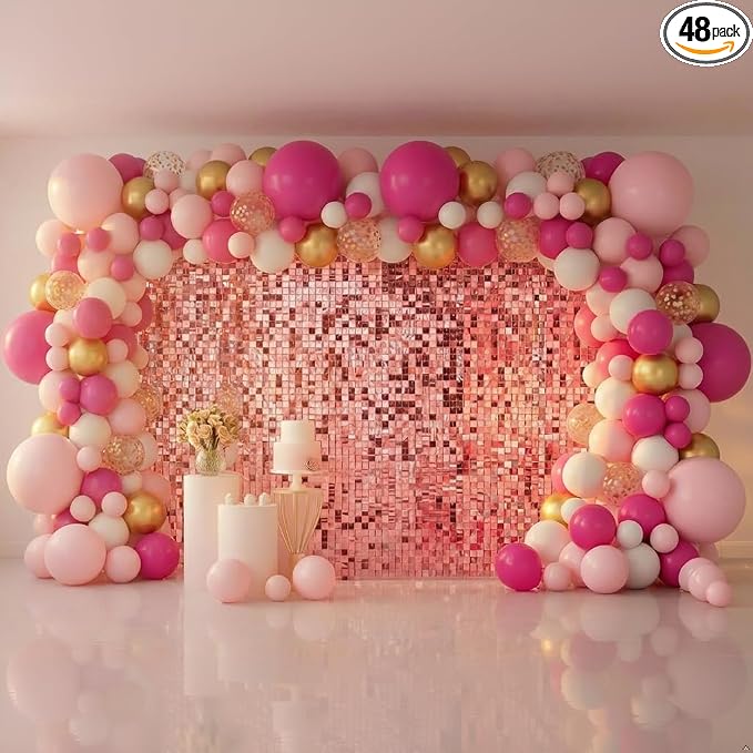 Pink Shimmer Wall Backdrop 48 Panels Cover 6 x 8 Ft, Photo Backdrops by Zuaooz