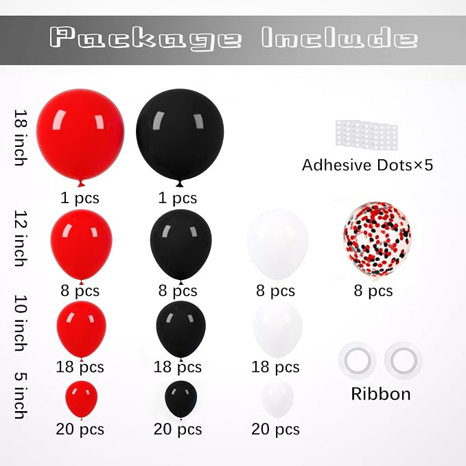 Voircoloria 148pcs Red Black White Balloons Arch Kit, 18 12 10 5 Inch | - Image 2