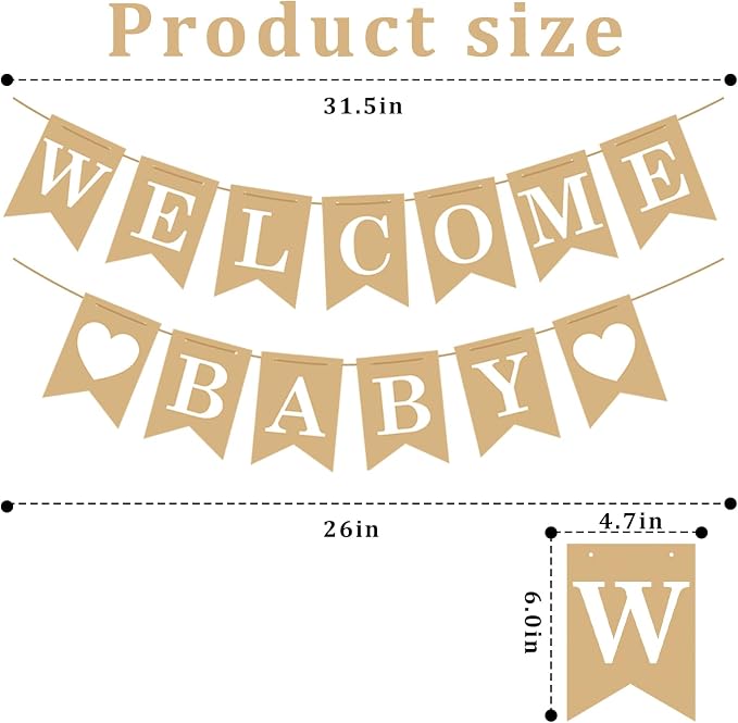 Welcome Baby Banner – Rustic Baby Shower Decorations, Gender Neutral Baby - Image 2
