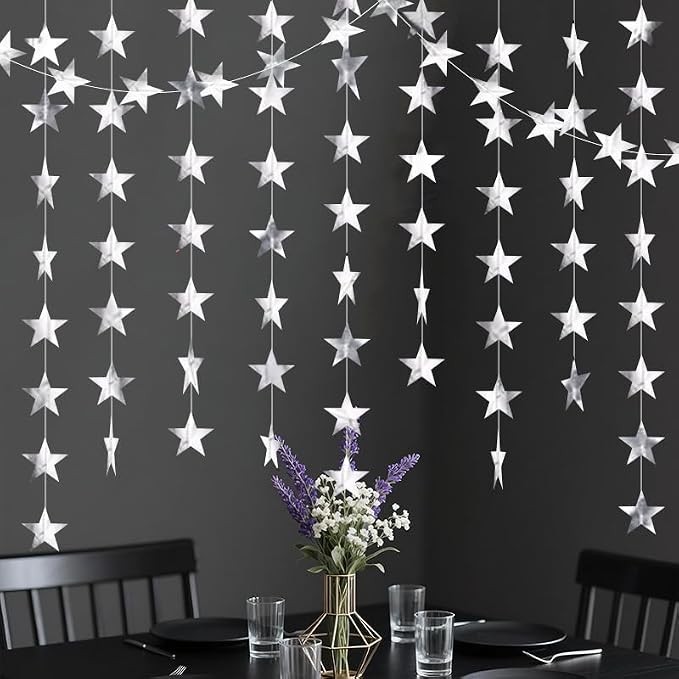 Silver Shining Star Hanging Garland Silver Hanging Sparkling Star Streamer - Image 6