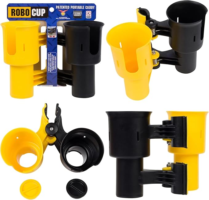 Patented Clamp On Boat Cup Holder |Multifunction Dual Drink Caddy by RoboCup