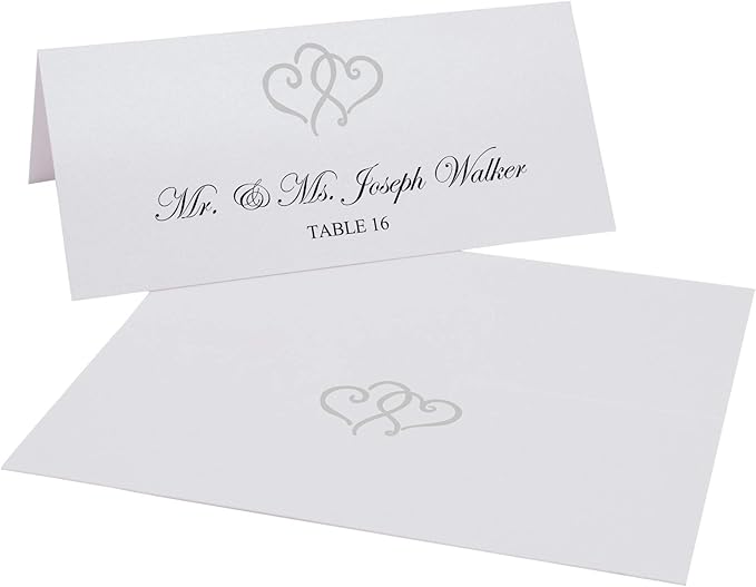 Linked Hearts Place Cards, Silver (Choose Color), Set of 60, Pre-cut and Scored - Wedding, Party, Dinner, and Special Events - Made in the USA