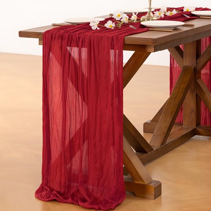Cheesecloth Table Runner Summer Boho Wedding Birthday Party Home Decor | Red - Image 5