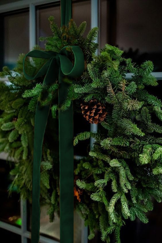 Dark Green Velvet Ribbon 1.5'' 25 Yards for Christmas Tree, Gift Wrapping, Flower Bouquet, Wreath Decorations, Bow Making