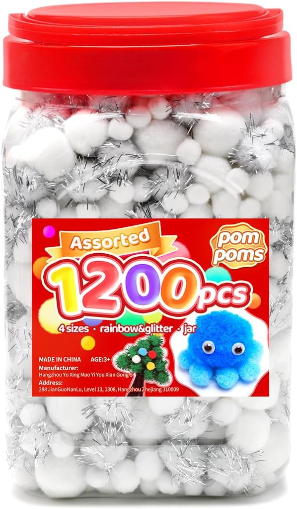 Iooleem White Assorted Size Pom Poms by IOOLEEM