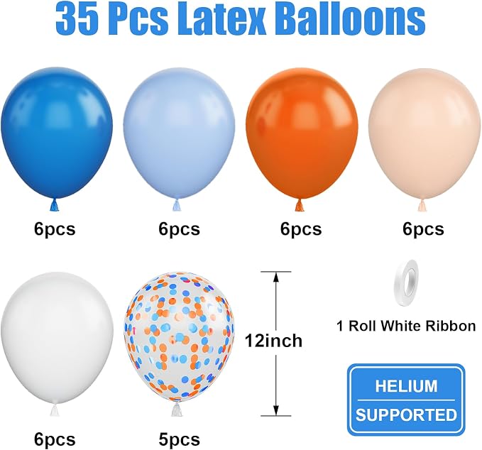 Orange and Blue Balloon, 12 Inch Blue White Orange Balloons Pastel Orange - Image 2