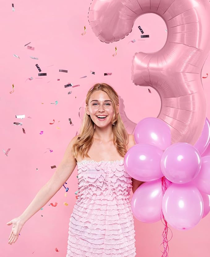 Pastel Pink 0 Balloon Numbers, 40 Inch Large Light Pink Foil Number Balloons - Image 3