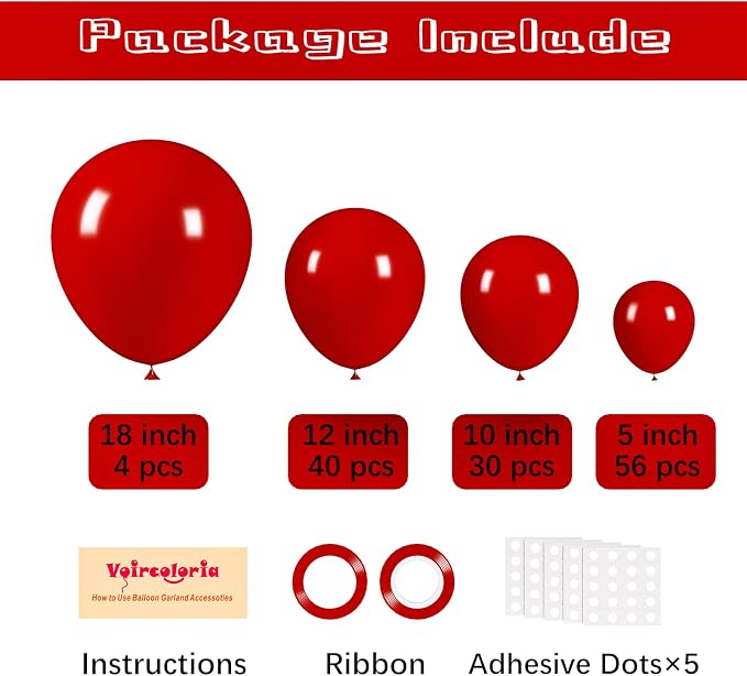Voircoloria 130pcs Ruby Red Balloons Garland Arch Kit, 18 12 10 5 Inch | - Image 2
