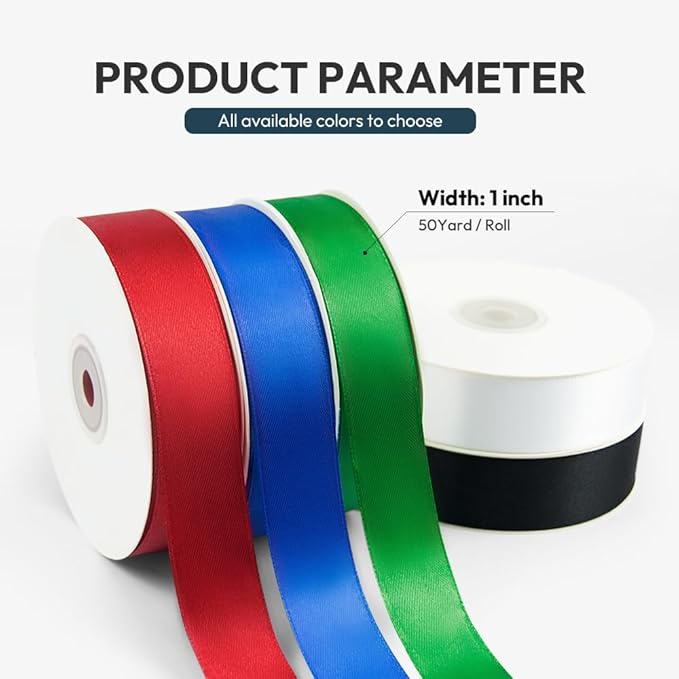 KMER LIFE 1 inch Wide x 50 Yards White Single Faced Polyester Satin Ribbon, White Satin Ribbon Perfect for Wedding Decor, Wreath, Crafts, Gift Wrapping & Other Projects (White)