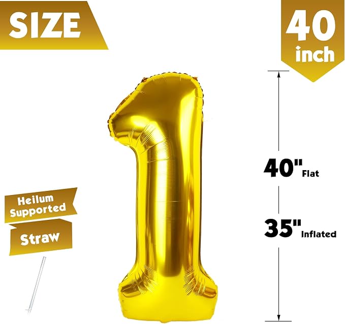 40 Inch Gold Number 1 Balloon Birthday Party Decorations - Image 5