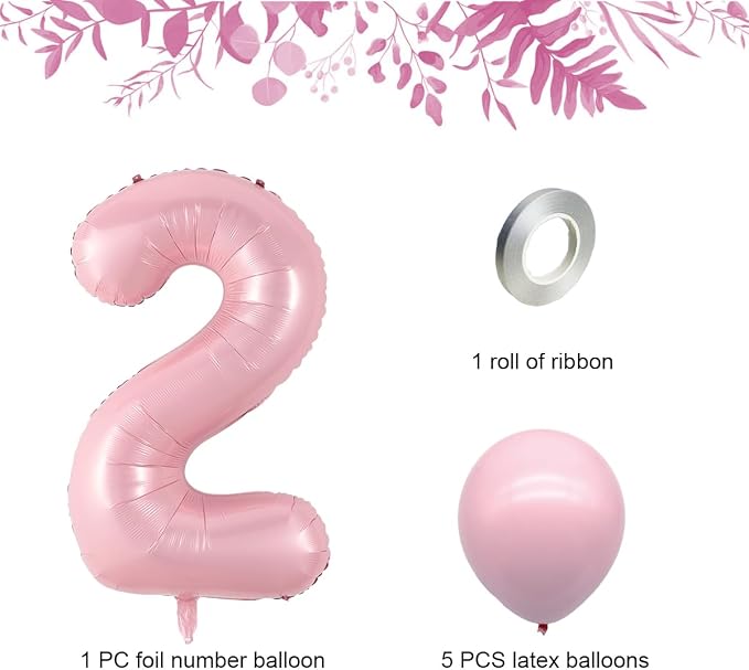 40 Inch Pink Number 2 Foil Balloon Set | - Image 3