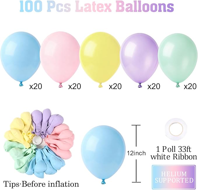 Patimate Pastel Balloons 100 Pack 12 Inch Round Macaron Color Balloons | Latex - Image 3