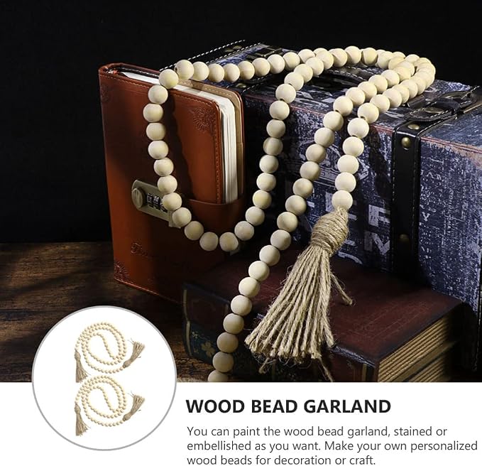 IMIKEYA Wooden Beads Garland: 2PCS Farmhouse Wood Bead Garland - Image 9