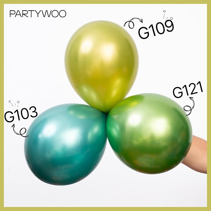 PartyWoo Metallic Lime Green Balloons 140pcs Metallic Light Pastel Green | 18 - Image 4