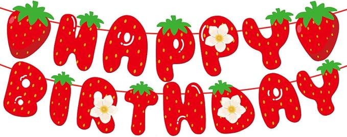 MEETINGU Strawberry Happy Birthday Banner, Strawberry Themed Birthday Party by MEETINGU