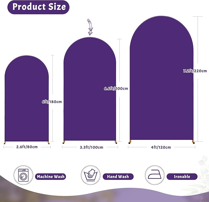 6.6FT Purple Arch Backdrop Cover - Polyester Fitted Wedding Arch Stand Covers Round Top Chiara Arch Backdrop Cover for Birthday Party Banquet Photo Background Decoration