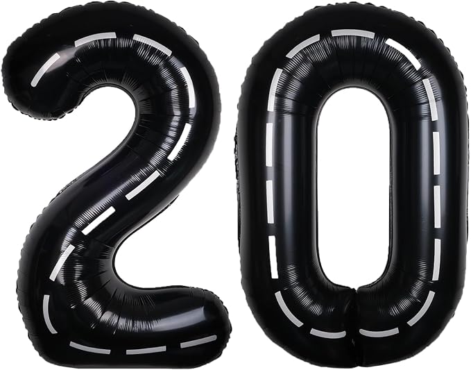Race Car 40 Inch Black 20 Big Large Helium Balloon Number 0-9 | Track Giant by SULALABOO