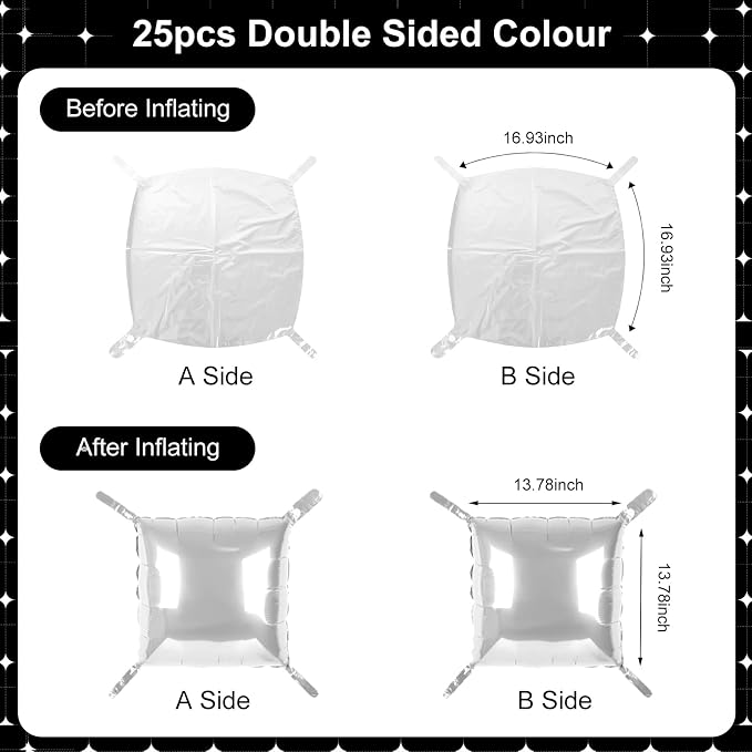 White Square Foil Balloons 25 Pcs Metallic White Balloons Wall Backdrop - Image 7
