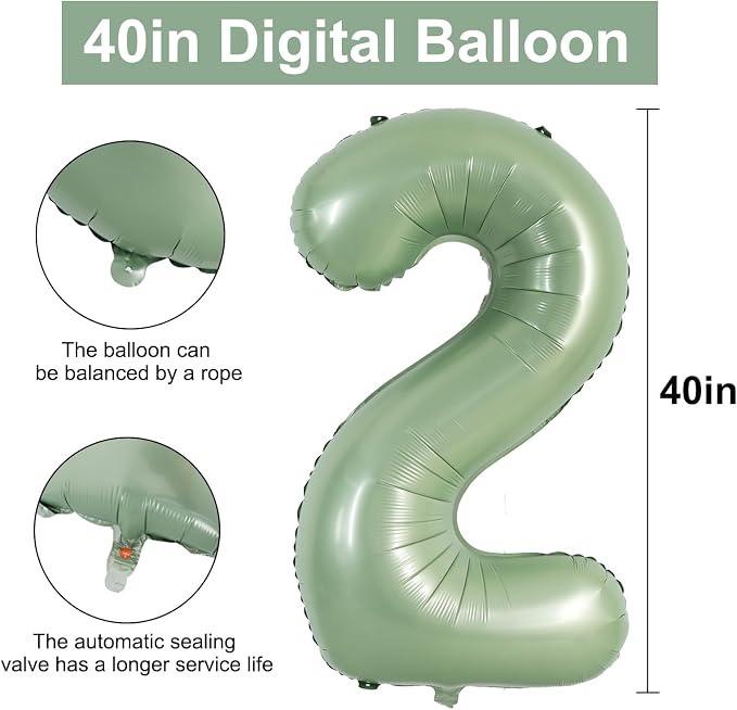 TONIFUL 40 Inch Sage Green Large Number 1 Balloon - Image 2