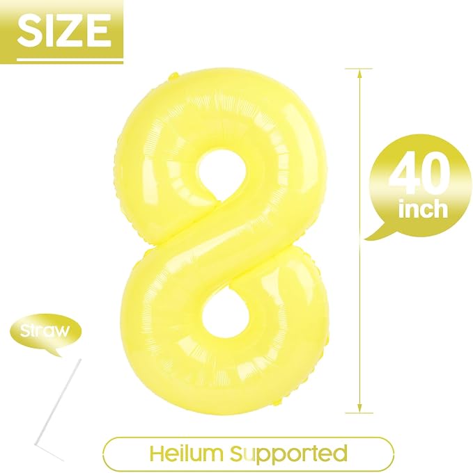8 Balloon - Macaron Yellow Birthday Number Balloons, 40 Inch Decorations | - Image 5
