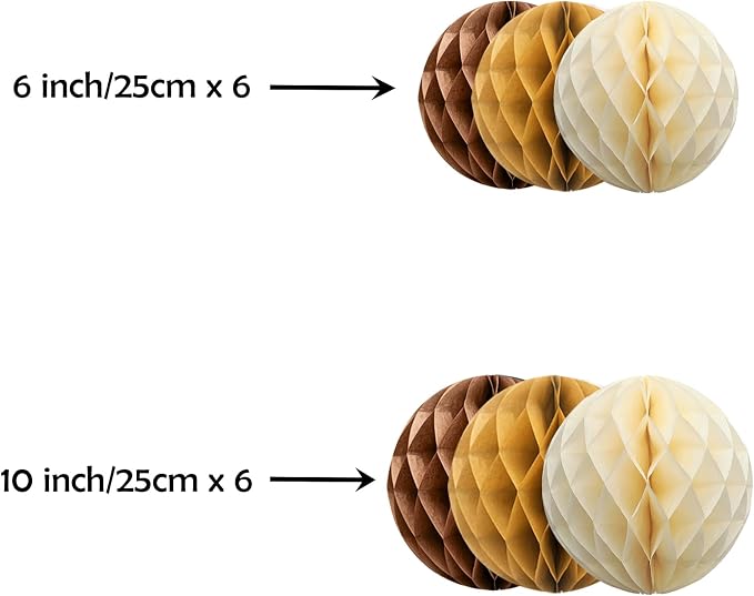 ZOOYOO 12Pcs 6" 10" Honeycomb Balls Decorations Hanging Tissue Paper Pom Poms - Image 2