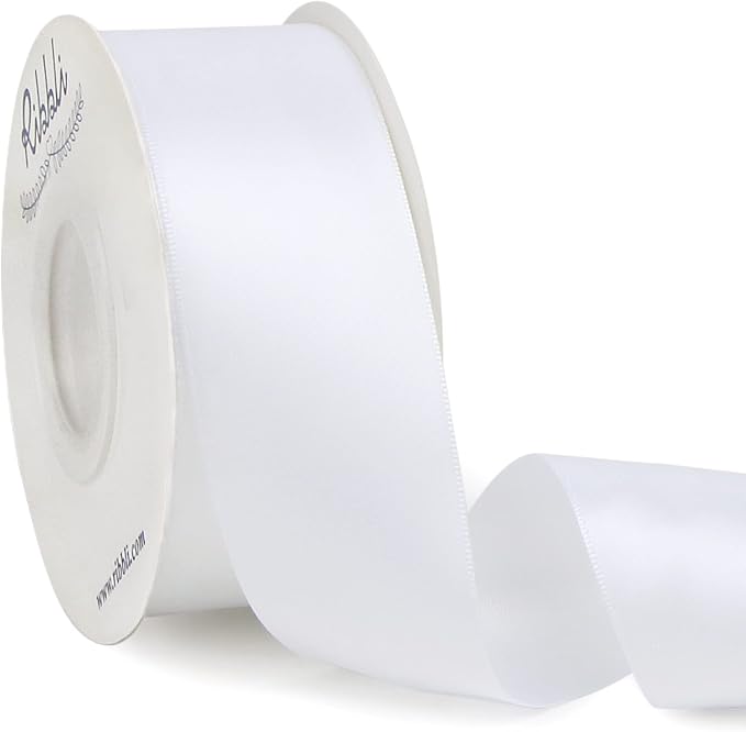 Ribbli White Double Faced Satin Ribbon, 1-1/2” x Continuous 25 Yards, Use by Ribbli