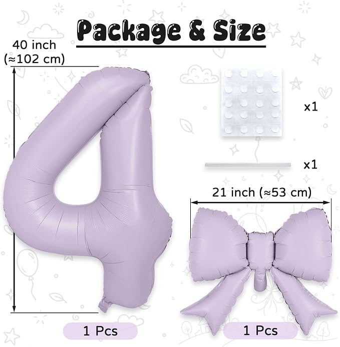 Light Purple 4 Balloons with Bow Balloons, 40 Inch Giant Self Inflating - Image 2