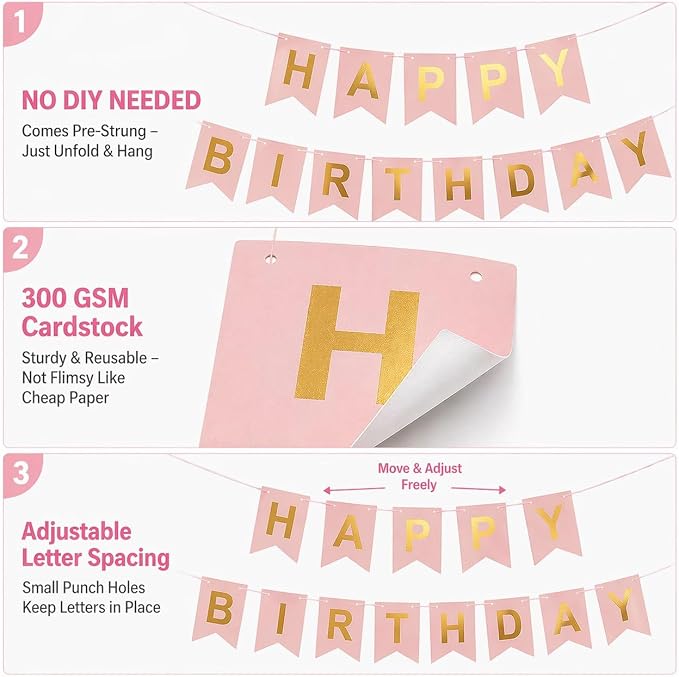 Pink Happy Birthday Banner Sign - Image 3