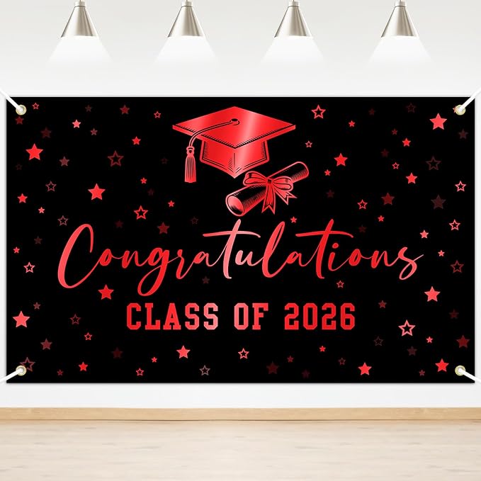 Congratulations Class of 2026 Backdrop Black Red Graduation Banner Congrats by Lecheme