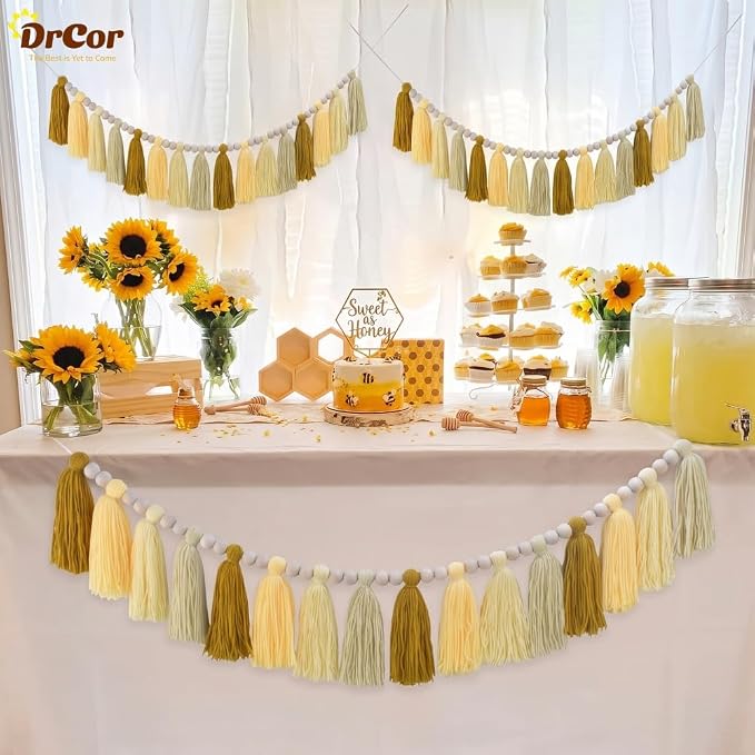 DrCor Sunflower Tassel Garland – Boho Classroom Decor | Yellow boho banner - Image 4