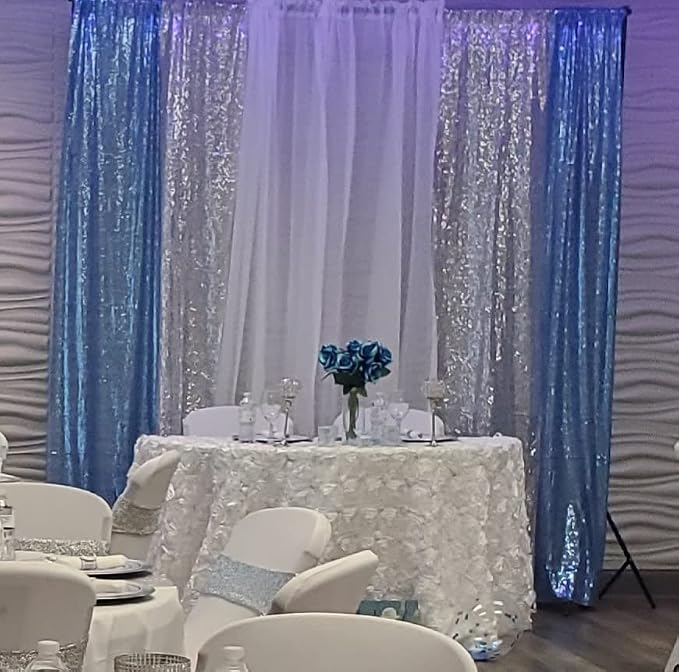 Poise3EHome Baby Blue Sequin Backdrop Curtain, 2 Panels 2Ft x 8Ft Glitter - Image 7