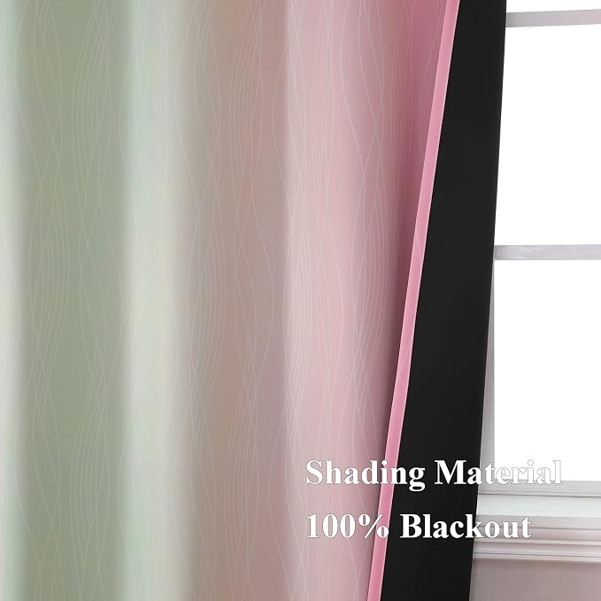 Sage Green and Pink Ombre Blackout Curtains 96 Inches Long - Image 5