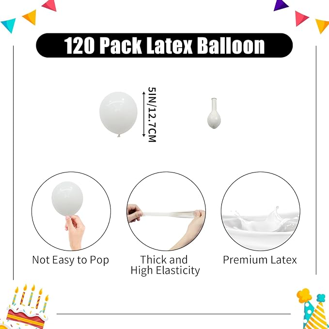 White Balloons - 5 inch 120pcs Latex - Round White Birthday Balloon, Helium - Image 2