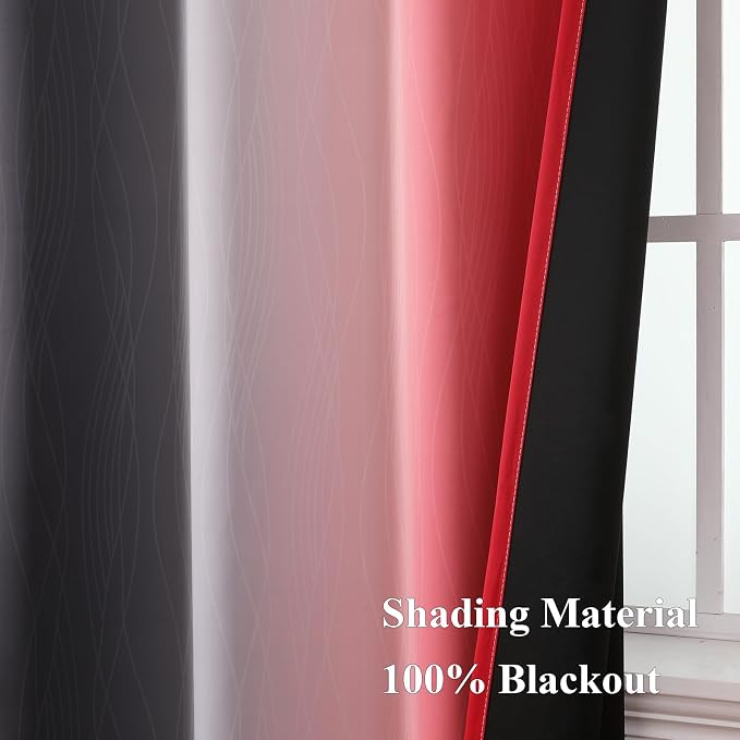 Black and Red Blackout Curtains, 100% Ombre Blackout Curtains - Image 5