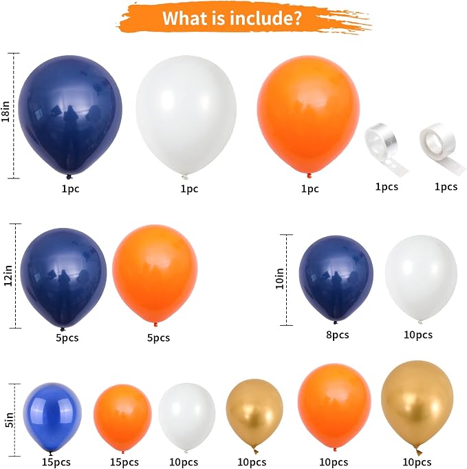 Blue and Orange Balloon Arch Garland Kit, Metallic Chrome Latex Balloons - Image 2